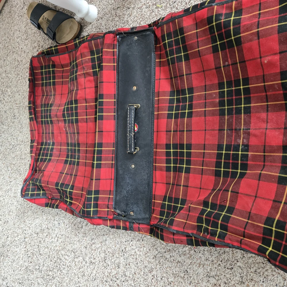 Red CarSac Plaid Hanging Garment Bag Storage Vintage Travel Retro Suitcase